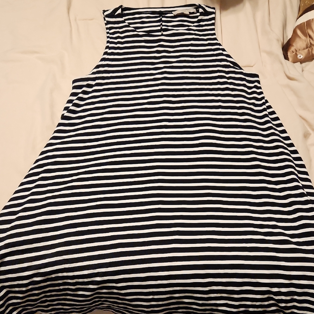LOFT black and White Striped Sleeveless Dress